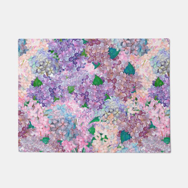 Blue Purple Hydrangea and Lilac Doormat (Front)