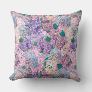 Blue Purple Hydrangea and Lilac Throw Pillow