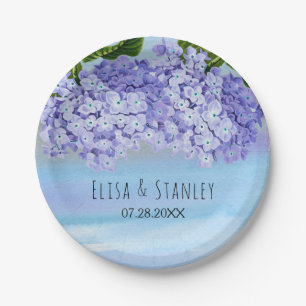 Blue purple hydrangea flowers wedding paper plates