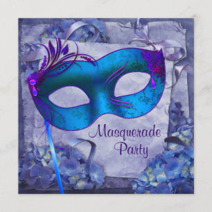 Blue Purple Hydrangea Masquerade Party Invitations