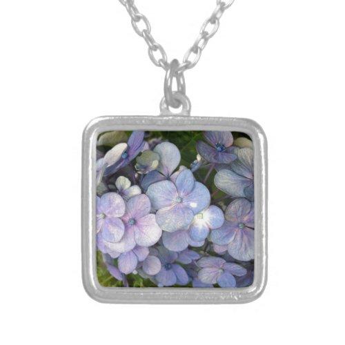 Blue Purple Hydrangea Sterling Silver Necklace