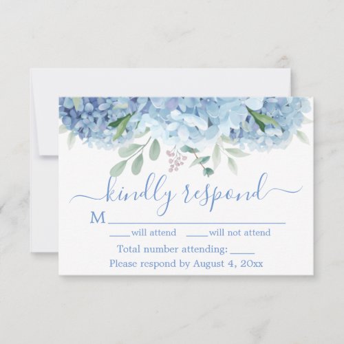 Blue Purple Hydrangeas Floral Wedding RSVP Card