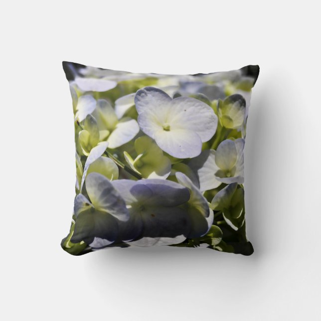 Blue, Purple Hydrangeas Flowers Throw Pillow (Front)