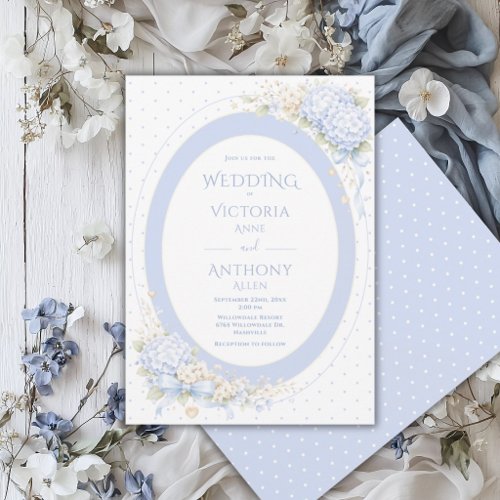 Blue Purple Hydrangeas Frame Elegant Wedding Invitation
