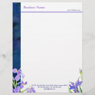 Blue Purple Iris Floral Business Letterhead