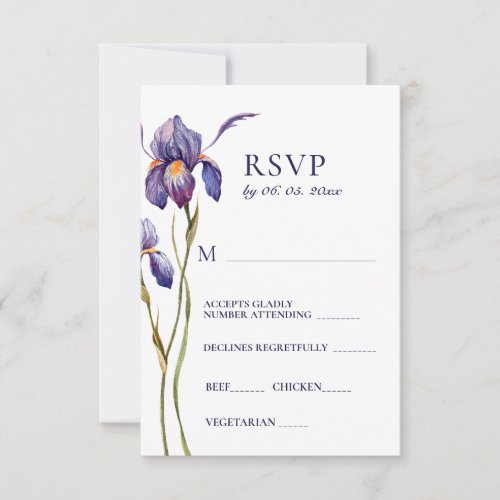 Blue Purple Iris Floral Watercolor Wedding RSVP
