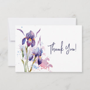 Blue Purple Iris Garden Floral Watercolor  Thank You Card