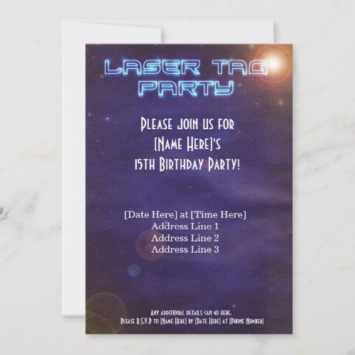 Blue &amp; Purple Laser Tag Invite