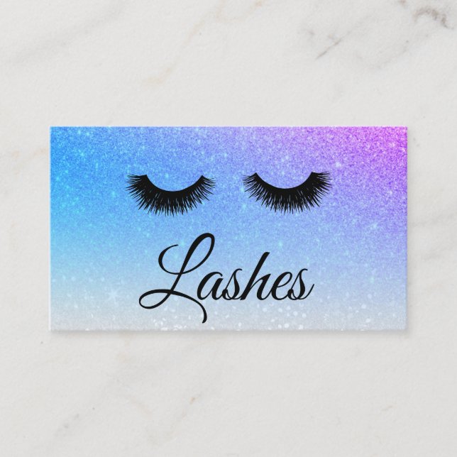 *~* BLUE PURPLE Lashes Extensions Girly Glitter Business Card (Front)