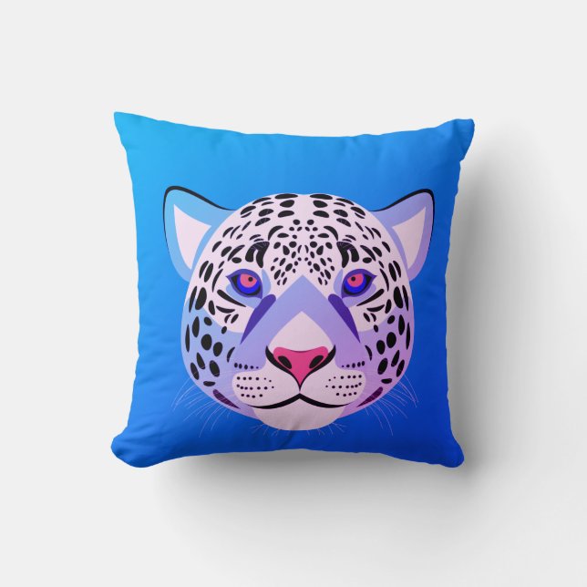 Blue & Purple Leopard Head Throw Pillow (Front)