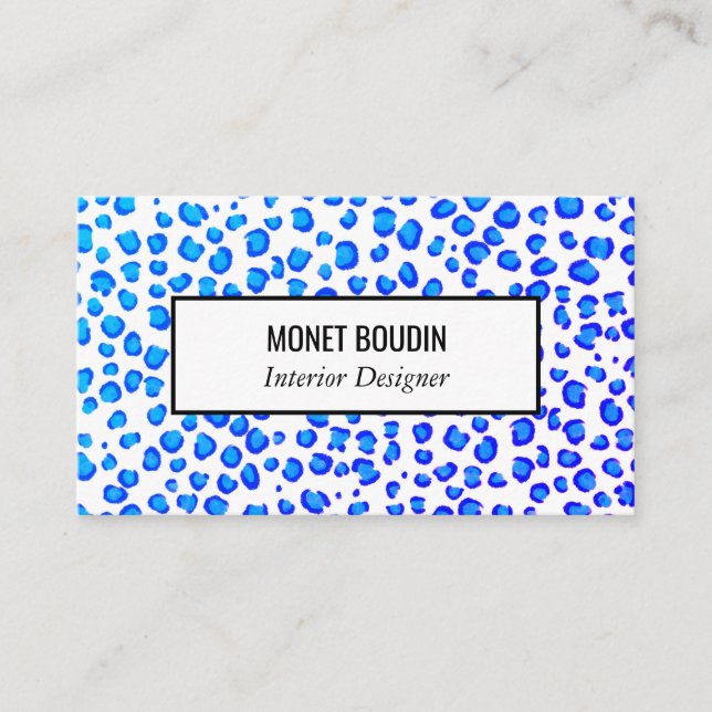 Blue Purple Leopard Modern Custom Animal Print Business Card (Front)