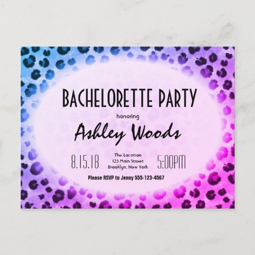 Blue Purple Leopard Print Bachelorette Party Postcard