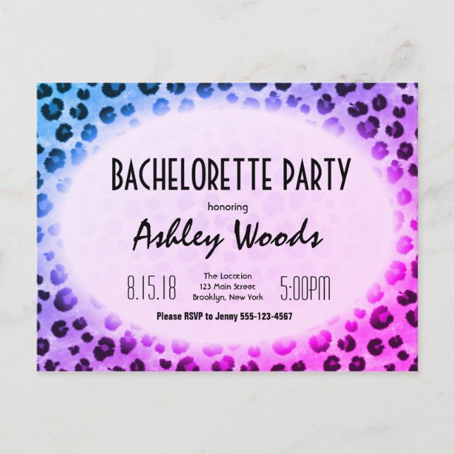 Blue Purple Leopard Print Bachelorette Party Postcard (Front)