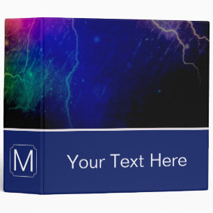 Blue Purple Lightning Galaxy. Custom Monogram Binder