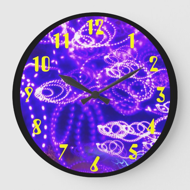 Blue Purple Lights in Motion Large Clock (Front)