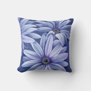 Blue purple lilac daisy osteospermum throw pillow