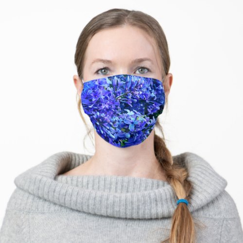 Blue purple lilacs romantic blue floral photo adult cloth face mask