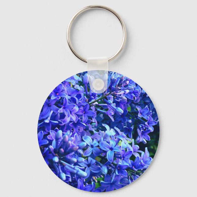 Blue purple lilacs romantic blue floral photo keychain (Front)