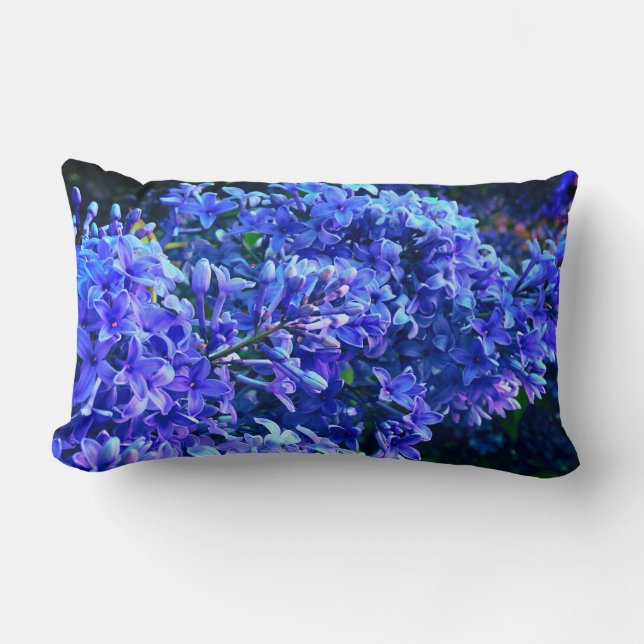 Blue purple lilacs romantic blue floral photo lumbar pillow (Front)