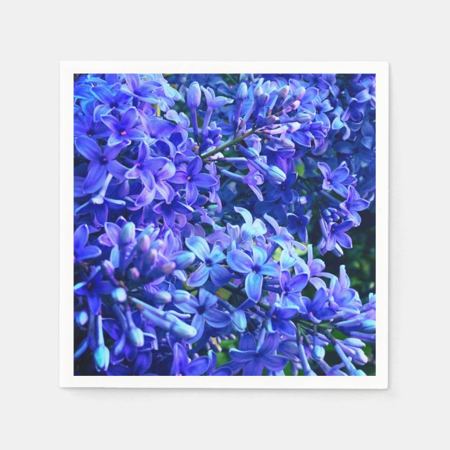 Blue purple lilacs romantic blue floral photo napkins (Front)