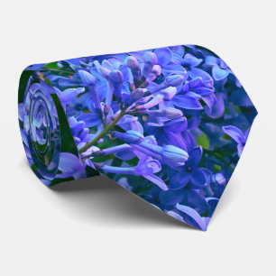 Blue purple lilacs romantic blue floral photo neck tie