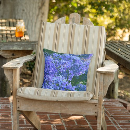 Blue purple lilacs romantic blue floral photo outdoor pillow