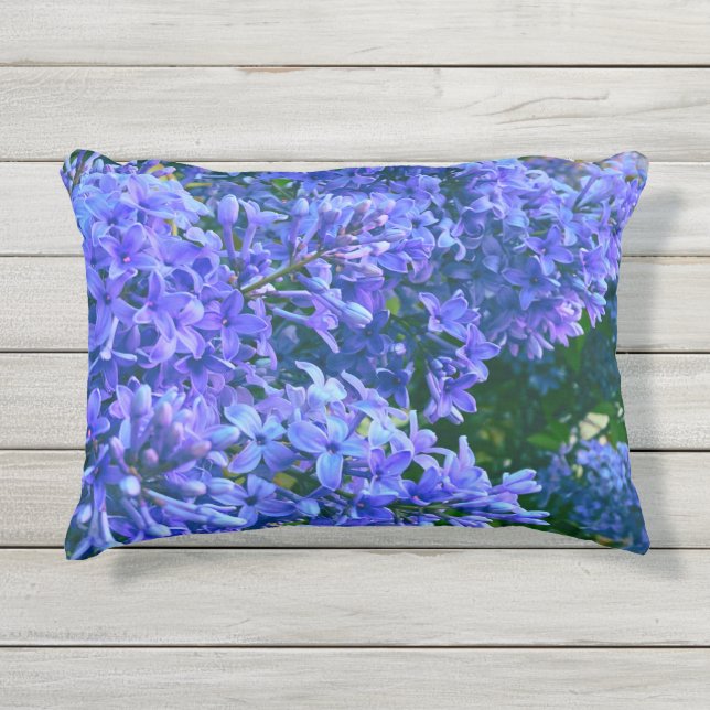 Blue purple lilacs romantic blue floral photo outdoor pillow (Front)