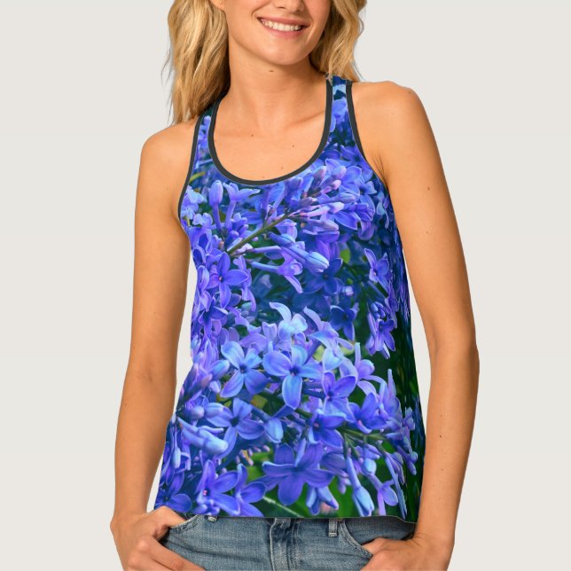 Blue purple lilacs romantic blue floral photo tank top (Front)