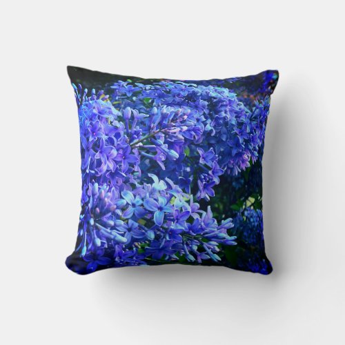 Blue purple lilacs romantic blue floral photo throw pillow