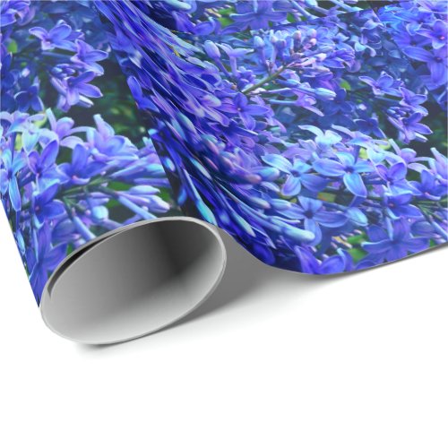 Blue purple lilacs romantic blue floral photo wrapping paper