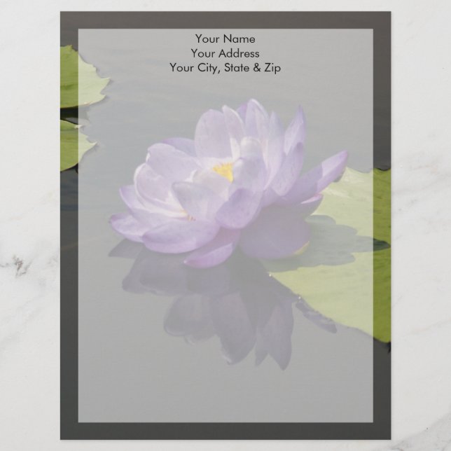 Blue Purple Lotus Waterlily Flower Letterhead (Front)