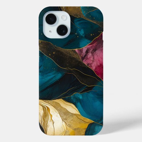 Blue purple magic abstract marble  iPhone 15 case