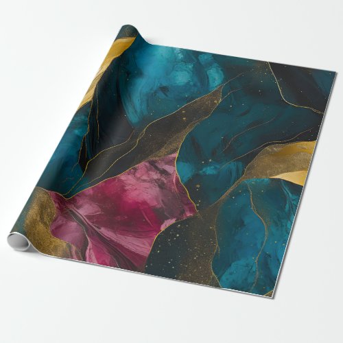 Blue purple magic abstract marble  wrapping paper