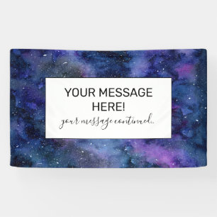 Blue Purple Majestic Starry Nebula Watercolor Banner