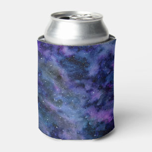 Blue Purple Majestic Starry Nebula Watercolor Can Cooler
