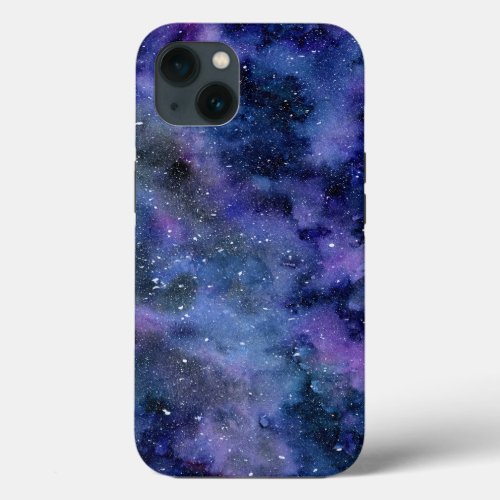 Blue Purple Majestic Starry Nebula Watercolor iPhone 13 Case
