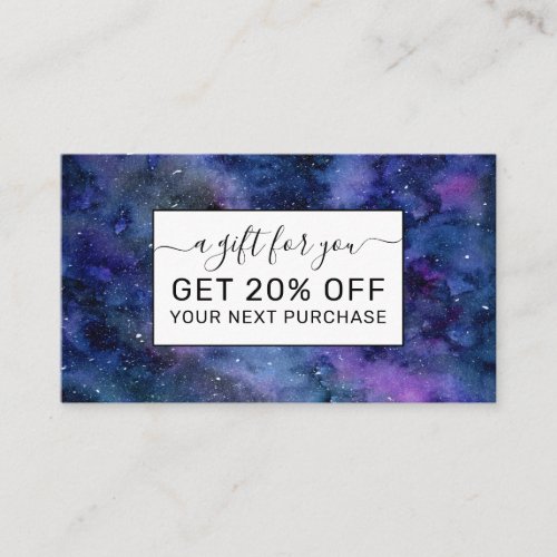 Blue Purple Majestic Starry Nebula Watercolor Discount Card