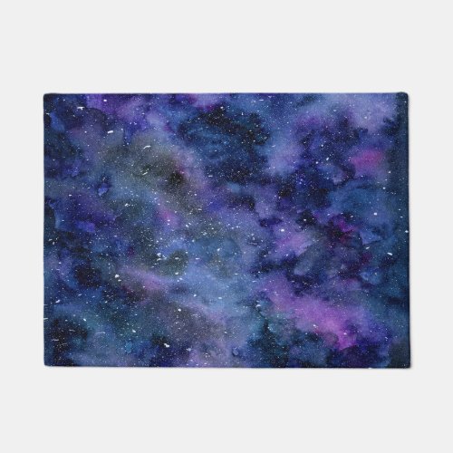Blue Purple Majestic Starry Nebula Watercolor Doormat
