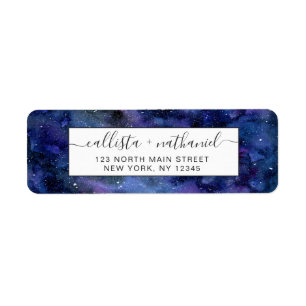 Blue Purple Majestic Starry Nebula Watercolor Label