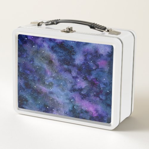 Blue Purple Majestic Starry Nebula Watercolor Metal Lunch Box