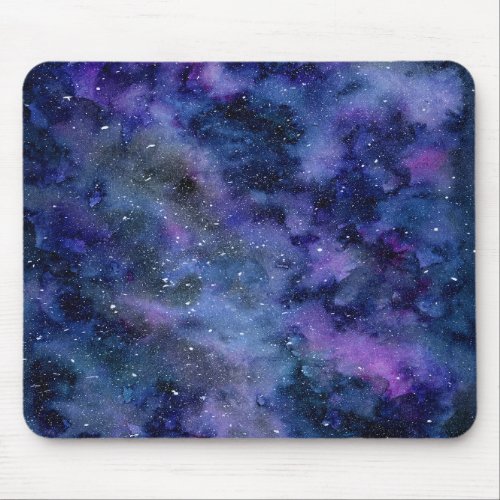Blue Purple Majestic Starry Nebula Watercolor Mouse Pad