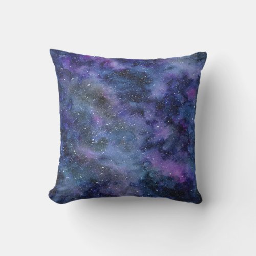 Blue Purple Majestic Starry Nebula Watercolor Outdoor Pillow