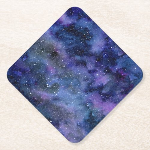Blue Purple Majestic Starry Nebula Watercolor Paper Coaster