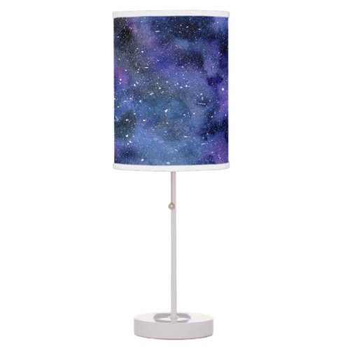 Blue Purple Majestic Starry Nebula Watercolor Table Lamp