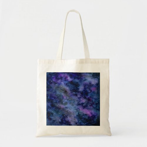 Blue Purple Majestic Starry Nebula Watercolor Tote Bag