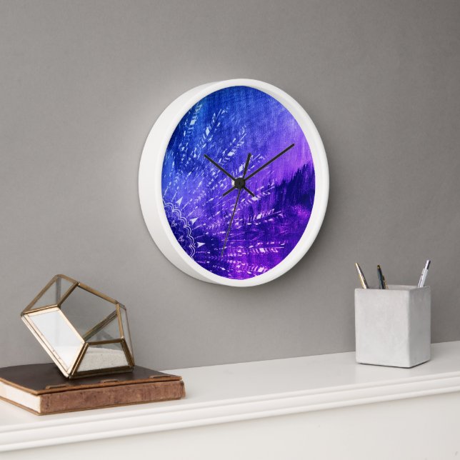 Blue Purple Mandala Clouds Boho Bohemian Clock (Office)