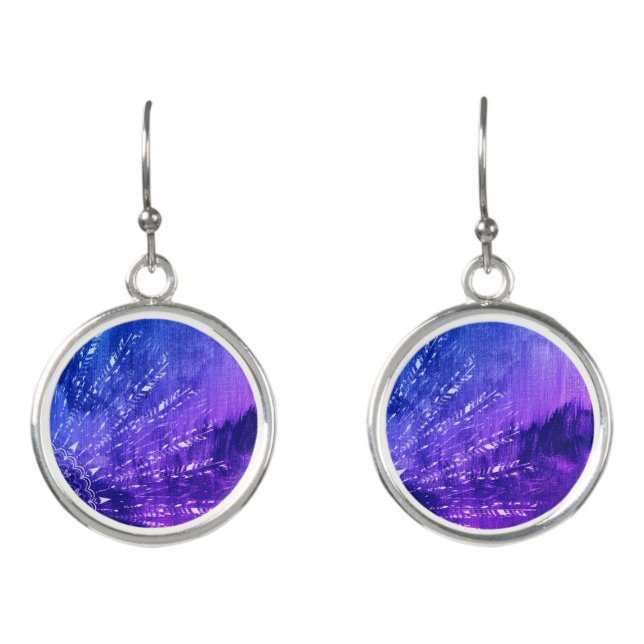 Blue Purple Mandala Clouds Boho Bohemian Earrings (Front)
