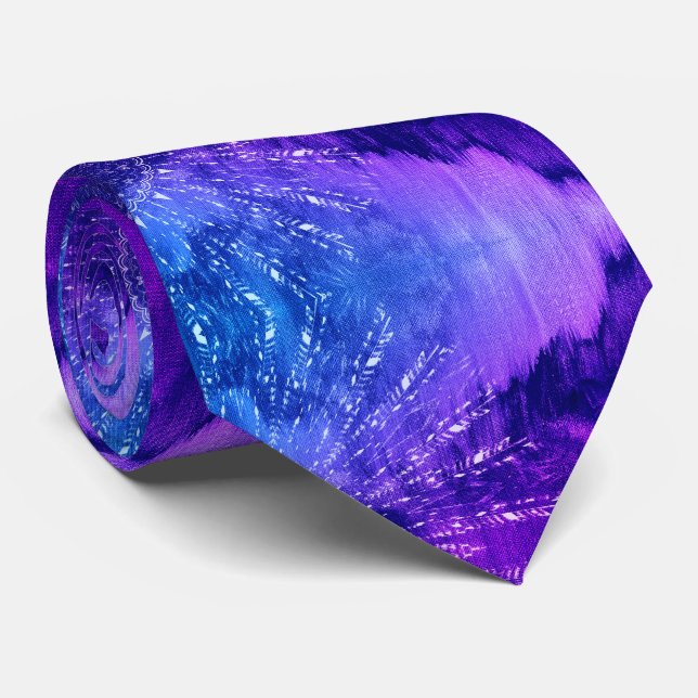 Blue Purple Mandala Clouds Boho Bohemian Neck Tie (Rolled)