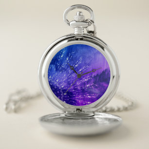 Blue Purple Mandala Clouds Boho Bohemian Pocket Watch