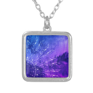 Blue Purple Mandala Clouds Boho Bohemian Silver Plated Necklace